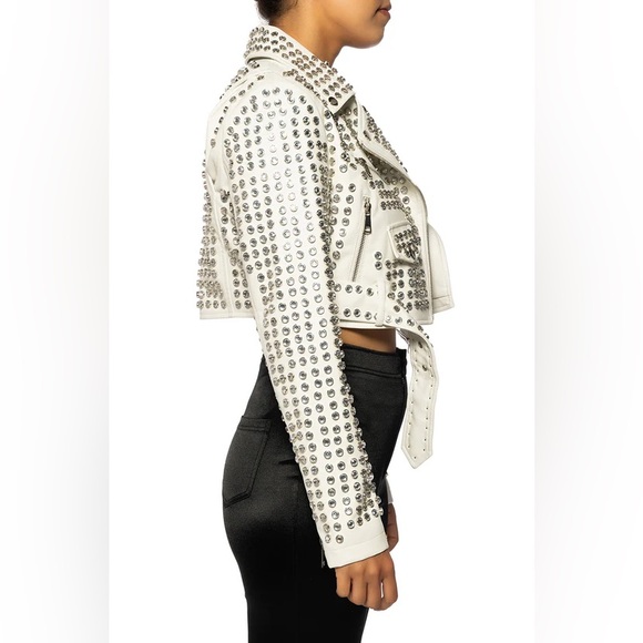 Azalea Wang Gazette Studded Crop Faux Leather Moto Jacket - Picture 4 of 8
